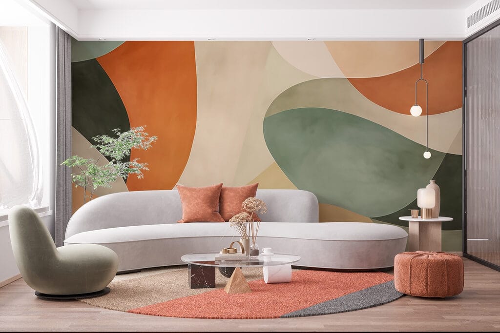 Grüne Bögen und Terrakotta in einem Interieur