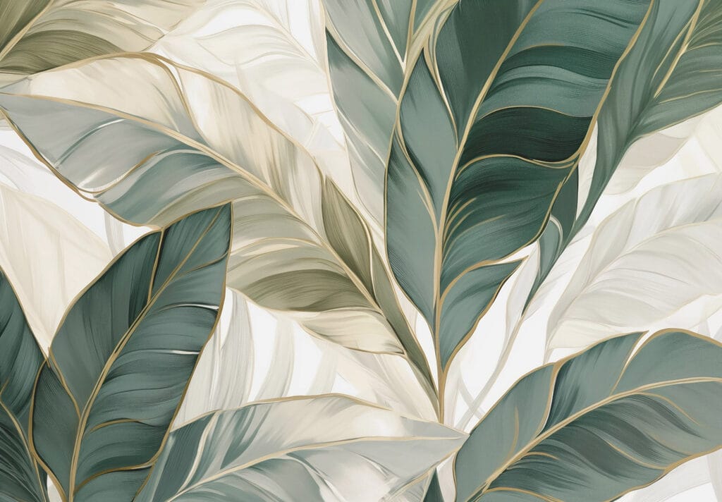 Grünes Blatt, goldene Adern — ganzes Design