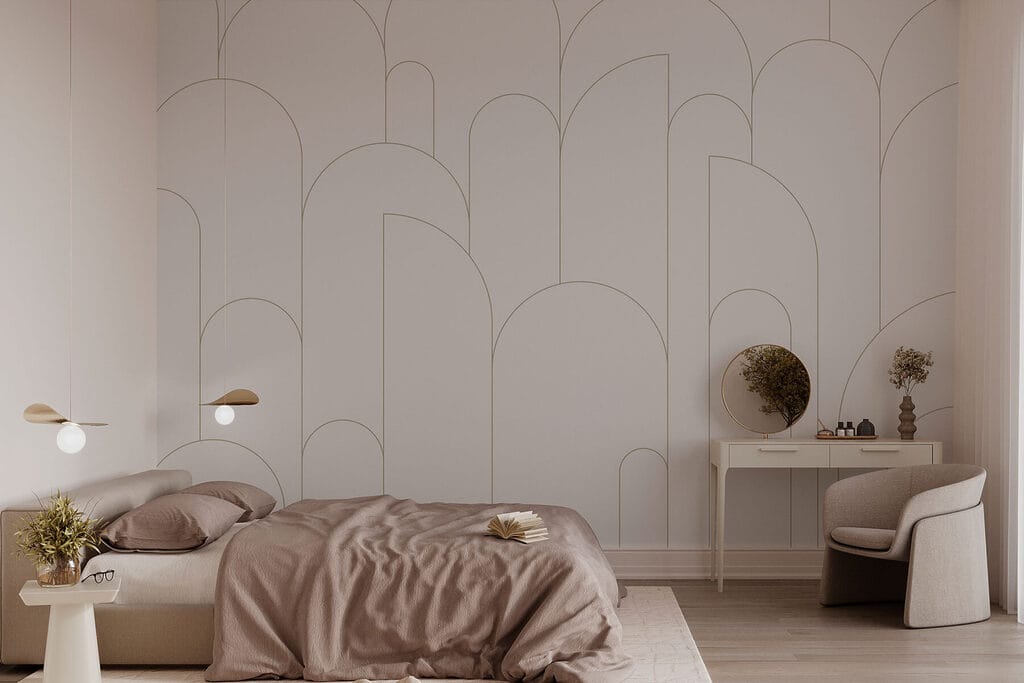 Schmale Bögen auf Weiß in einem Interieur