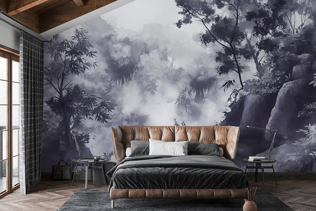 Nebliger Wald mit Felsen — Interieur 1