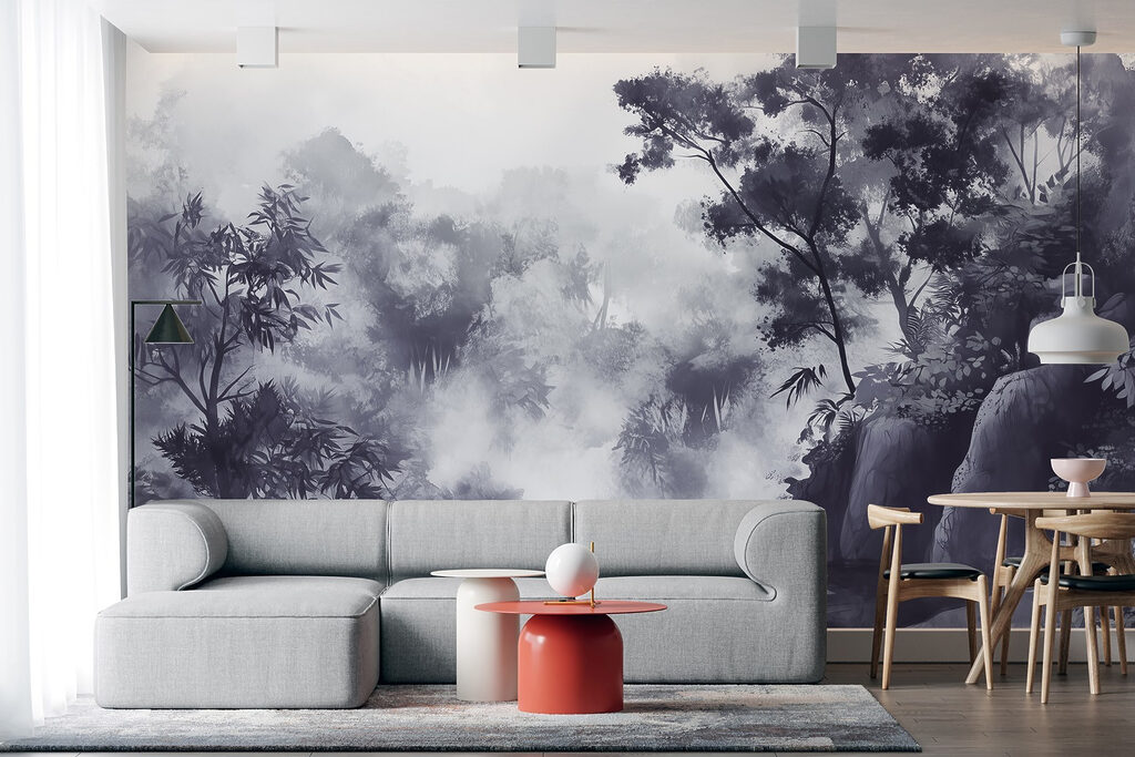 Nebliger Wald mit Felsen — Interieur 2