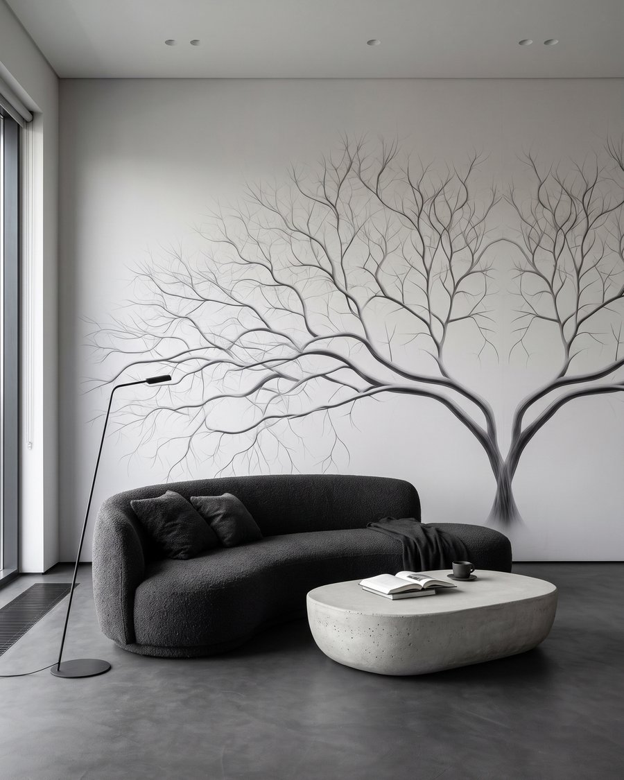 Stiller Winterbaum in einem Interieur