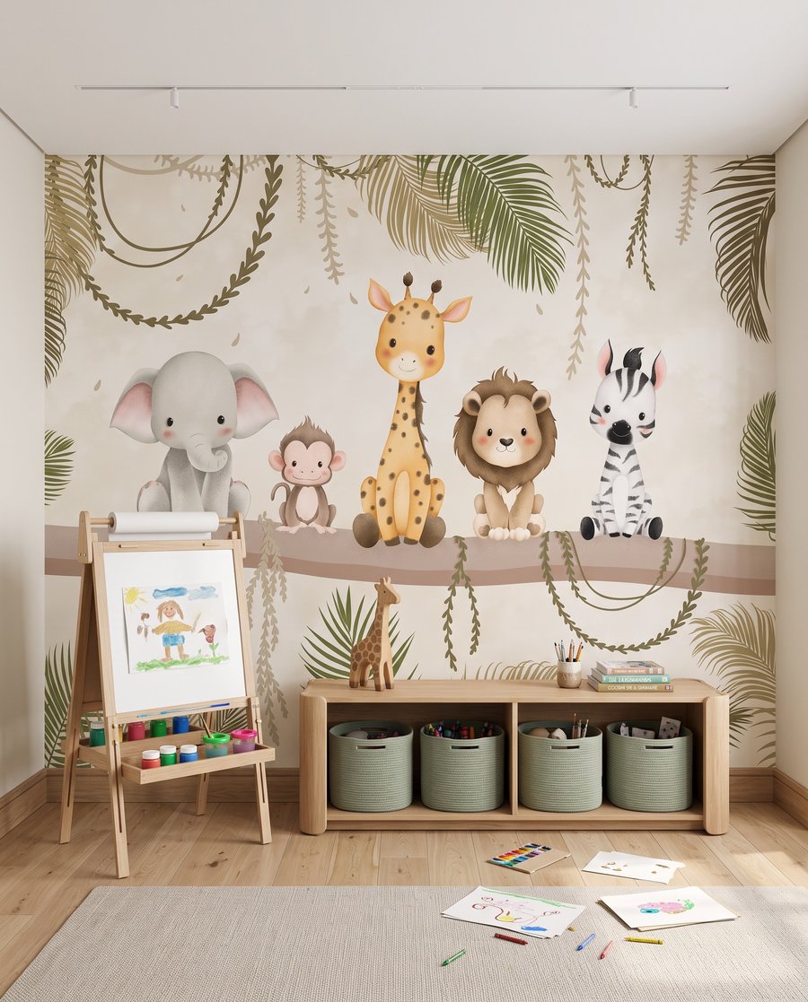 Dschungelfreunde am Ast in einem Interieur