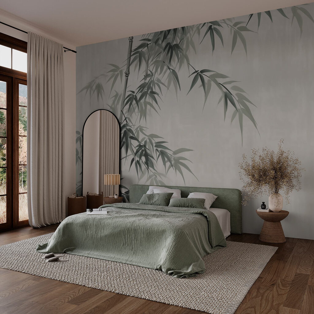 Bambus in grauer Stille in einem Interieur