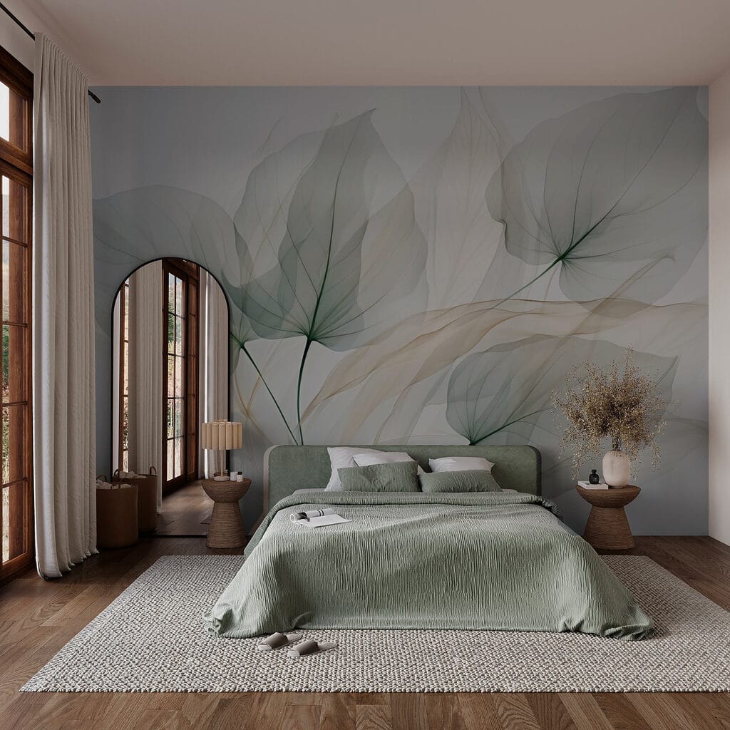 Blätter an gebogenen Stielen in einem Interieur