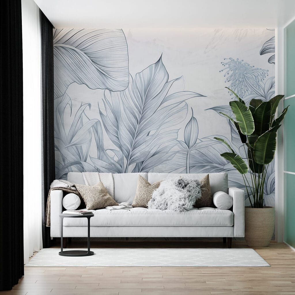 Tropenpflanzen in feiner Schraffur — Interieur 1