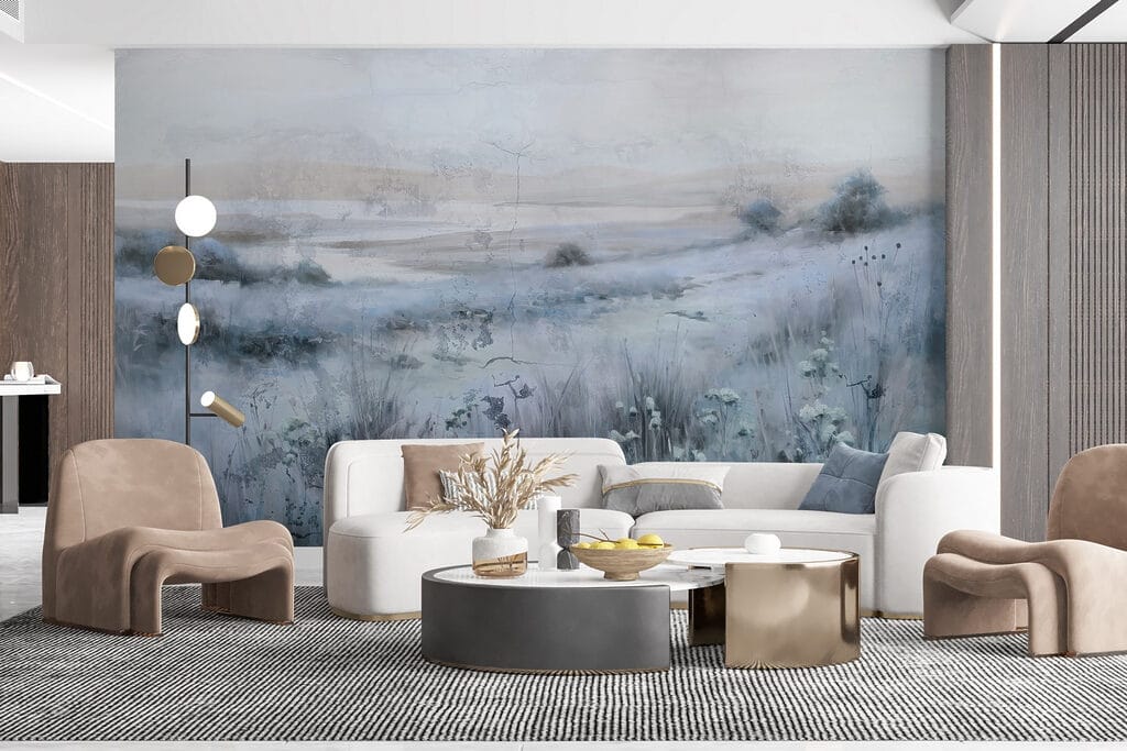 Felder im Morgendunst in einem Interieur