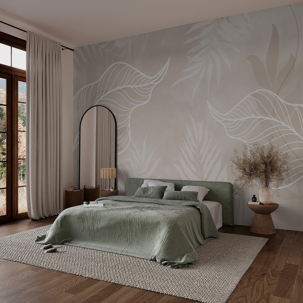 Weiße Linien auf Palmblättern in einem Interieur