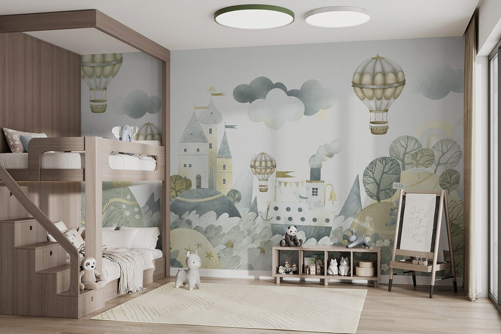 Schloss mit Heißluftballons in einem Interieur