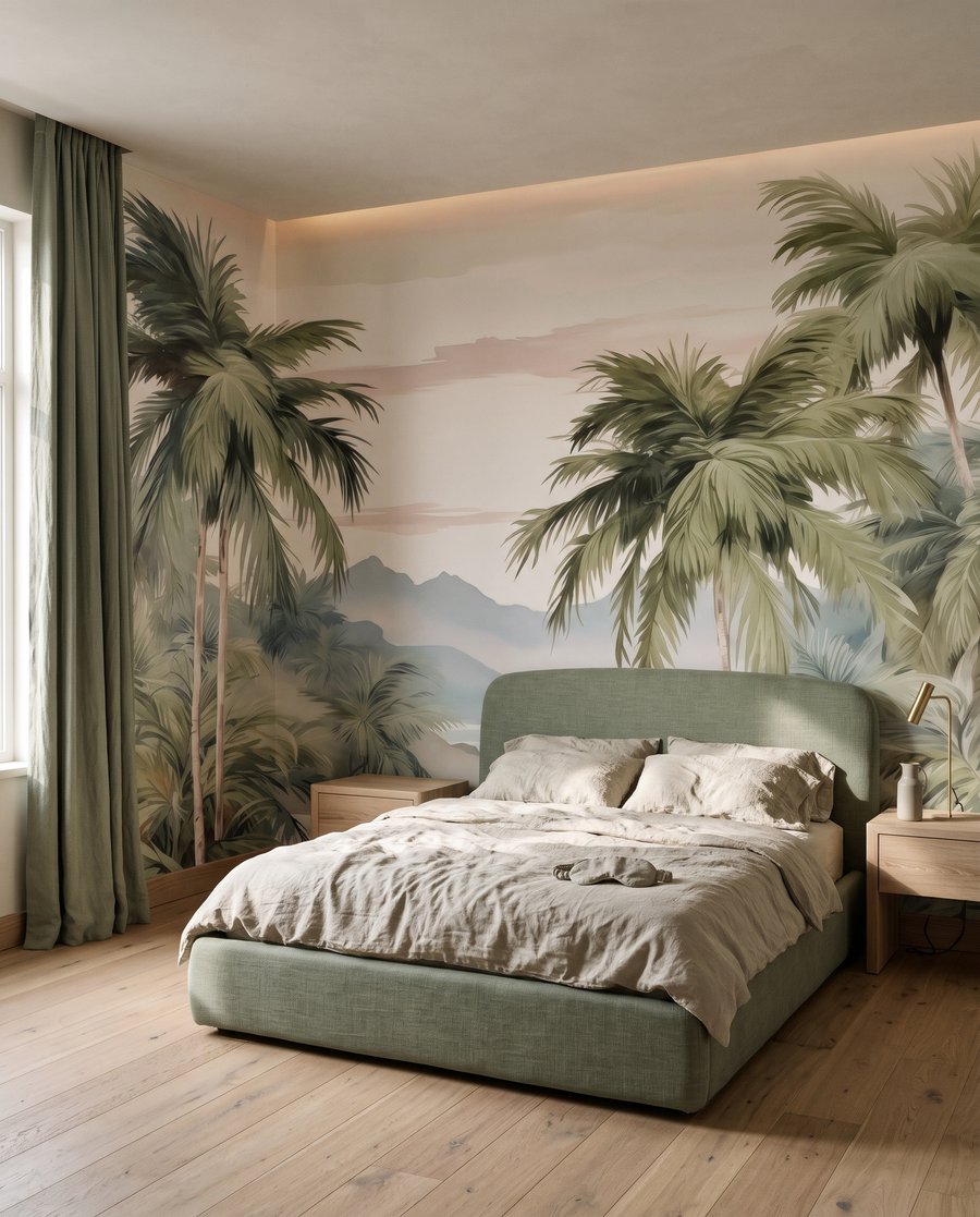 Palmen an der Bergbucht in einem Interieur