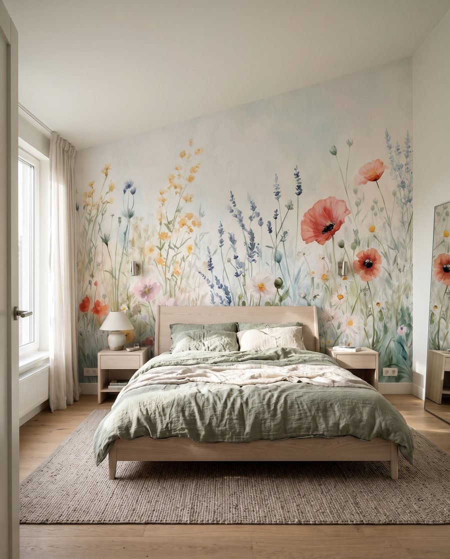 Wiese mit Mohnblumen in einem Interieur