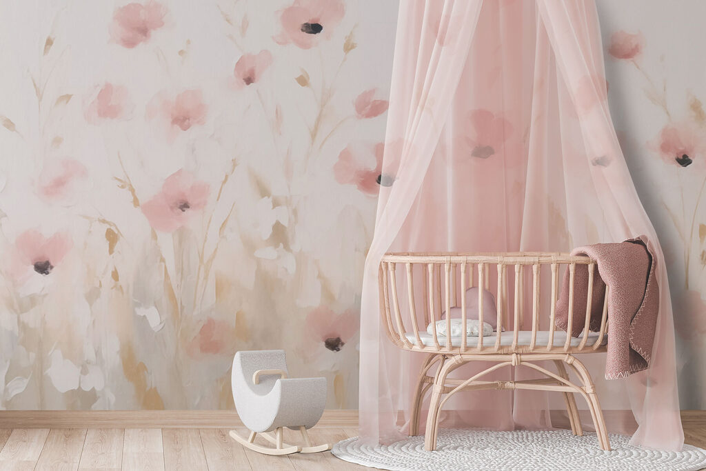 Rosa Blumenwiese in einem Interieur