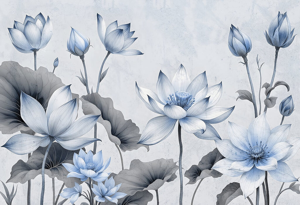 Lotusblüten in feinen Linien — ganzes Design