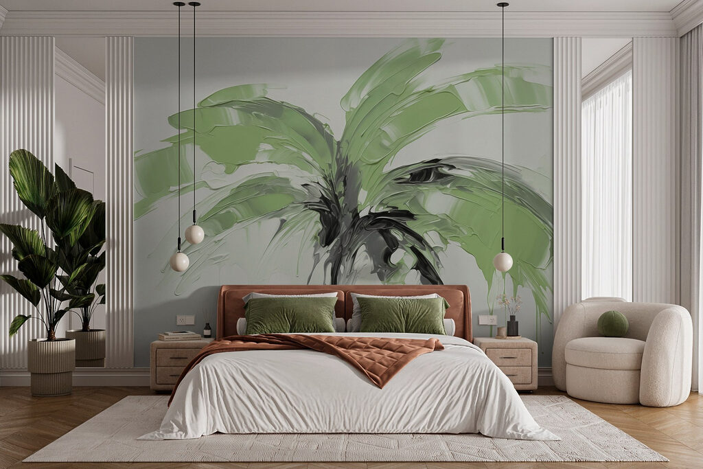 Palme in lockeren Pinselstrichen in einem Interieur
