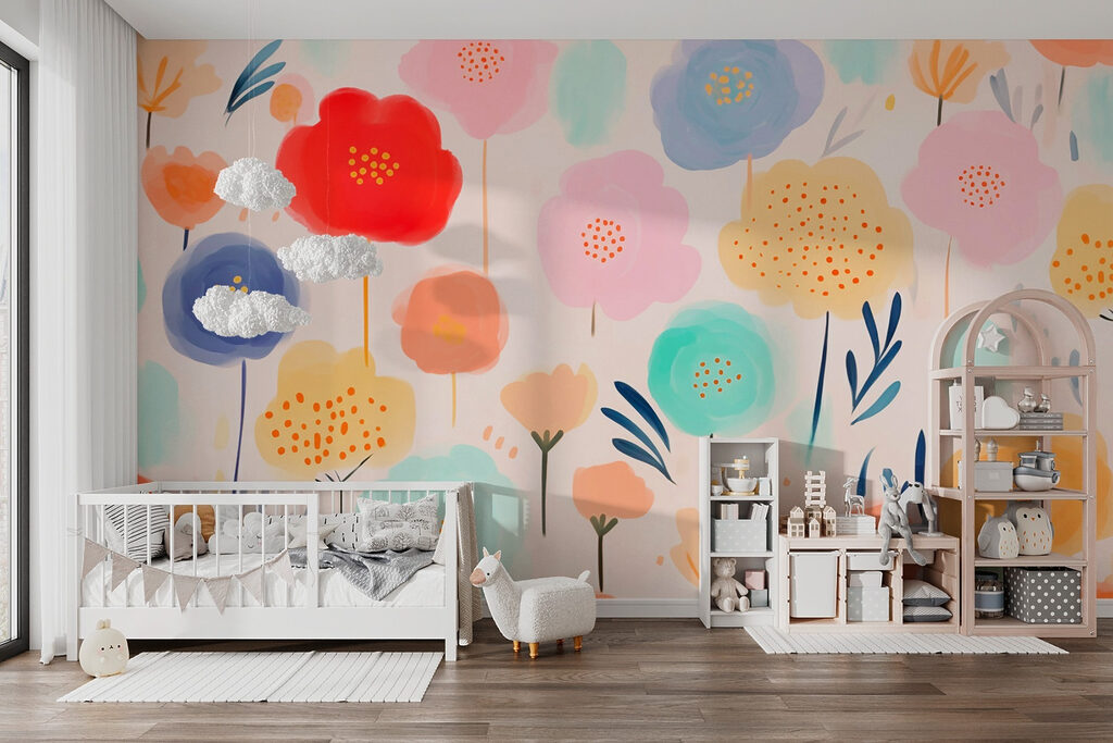 Blumen in fröhlichen Farben in einem Interieur
