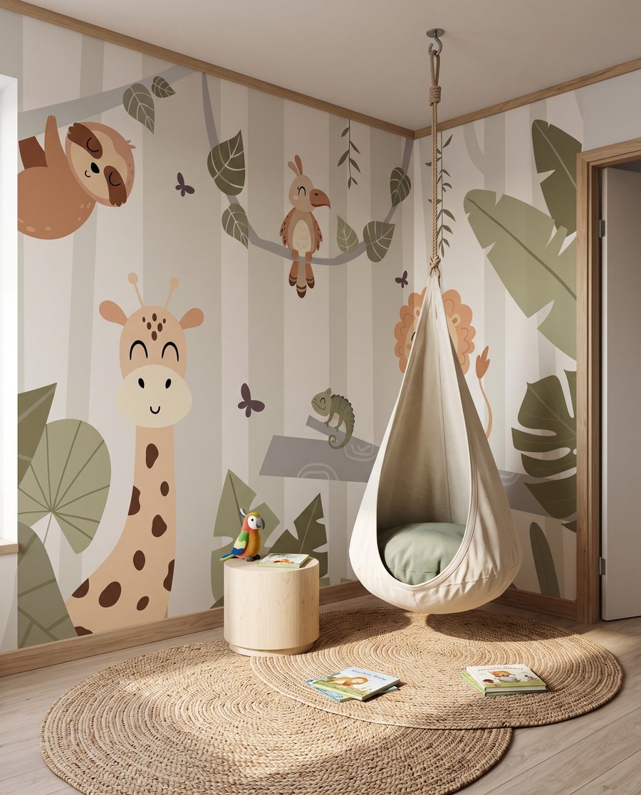 Dschungelfreunde zwischen großen Blättern in einem Interieur