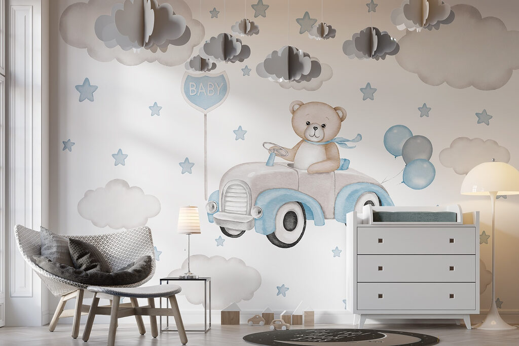 Bärchen am Steuer in einem Interieur