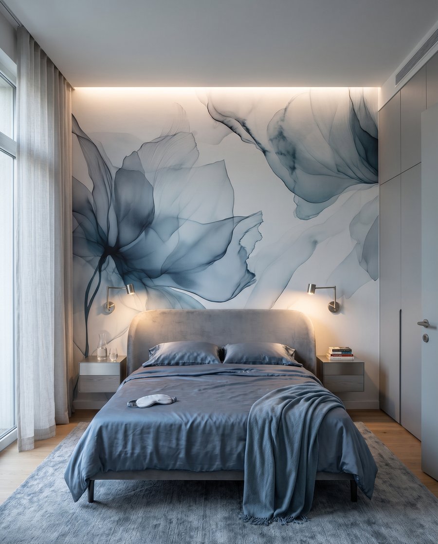 Zwei Blüten wie Farbrauch in einem Interieur