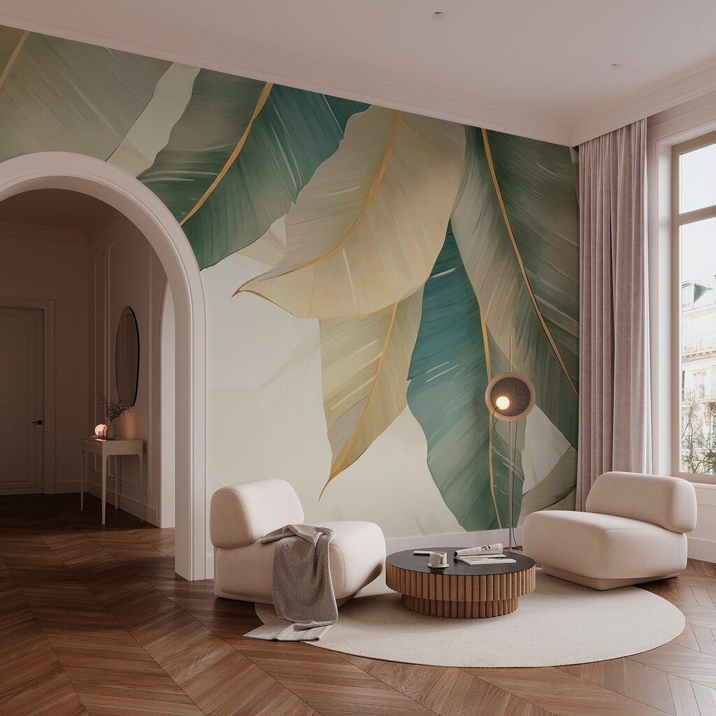 Grüne Blattspitzen in einem Interieur