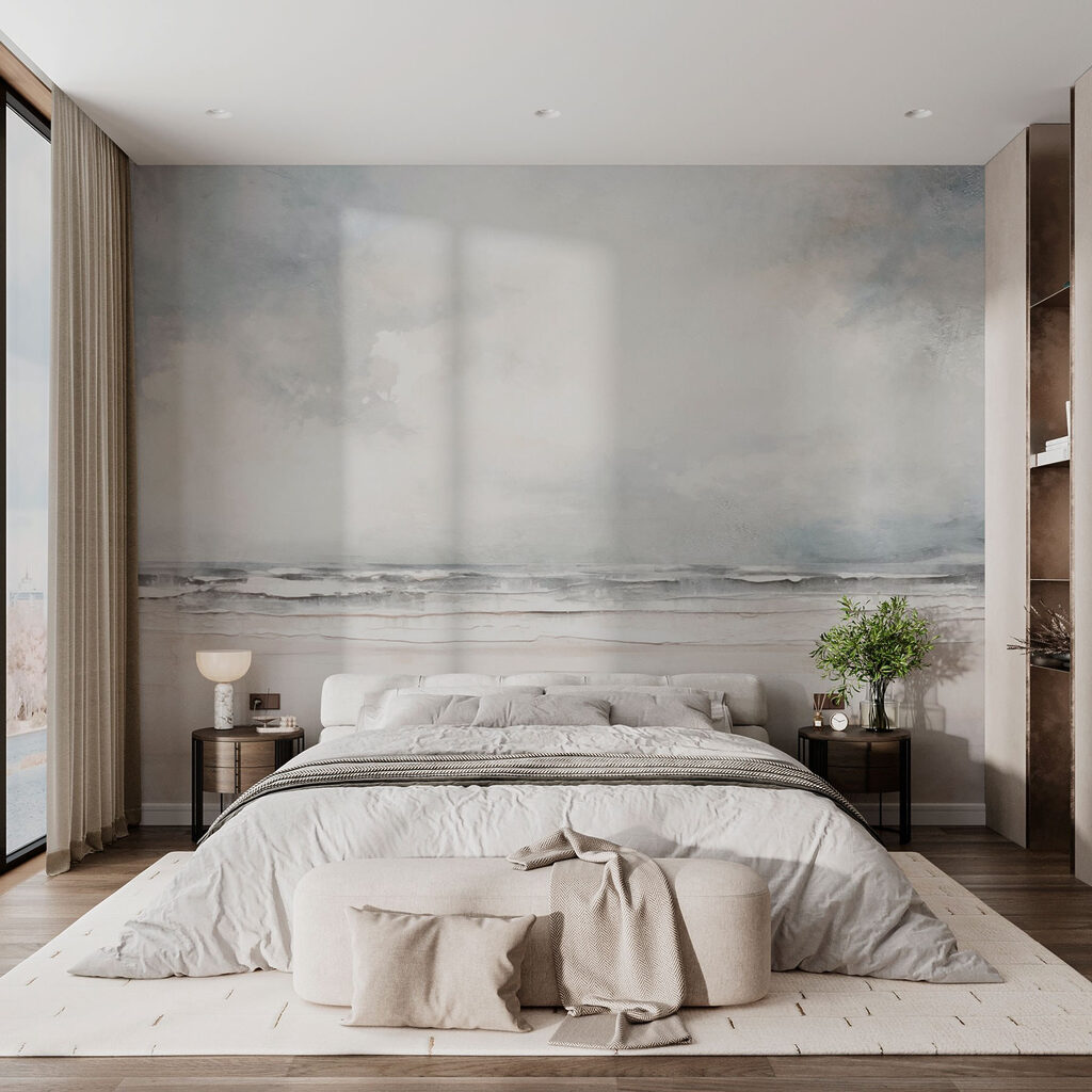 Meer unter silbergrauem Himmel in einem Interieur