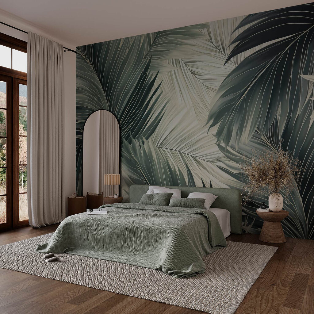 Palmwedel im tiefen Schatten in einem Interieur
