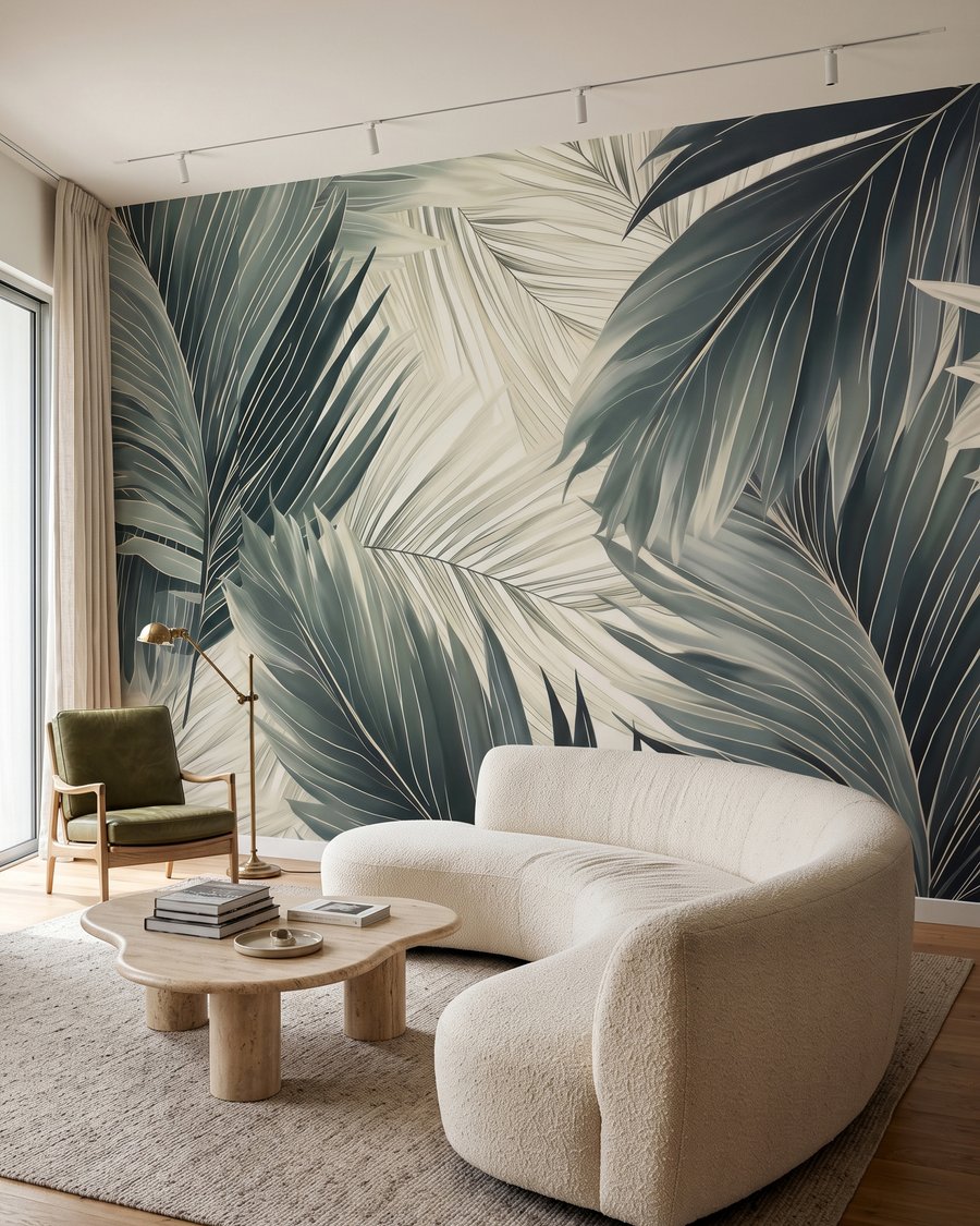 Palmwedel im tiefen Schatten in einem Interieur