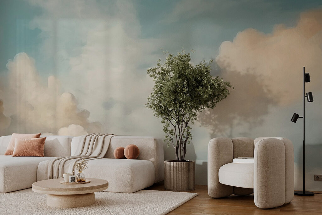 Sanfte Wolken über Türkis in einem Interieur