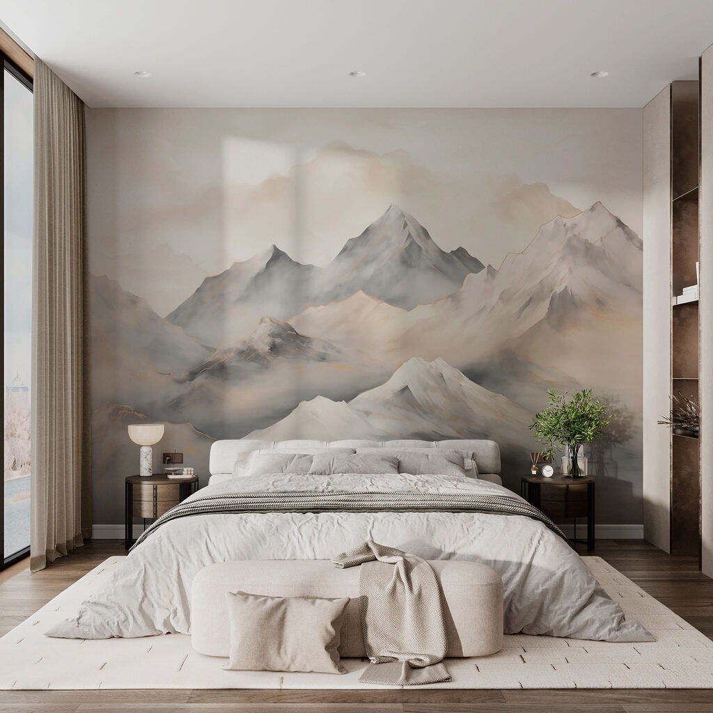 Berge im Morgennebel in einem Interieur