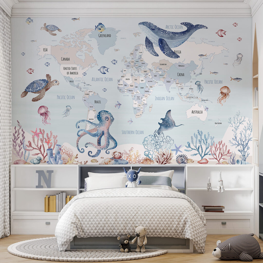 Weltkarte mit Meerestieren — Interieur 1