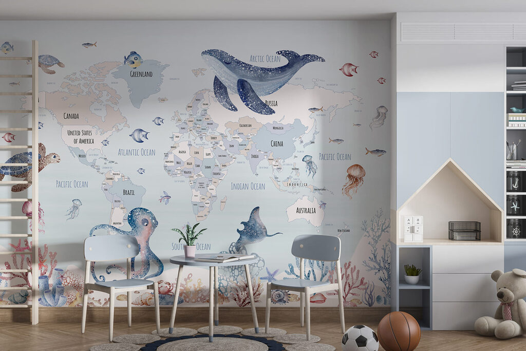 Weltkarte mit Meerestieren — Interieur 2