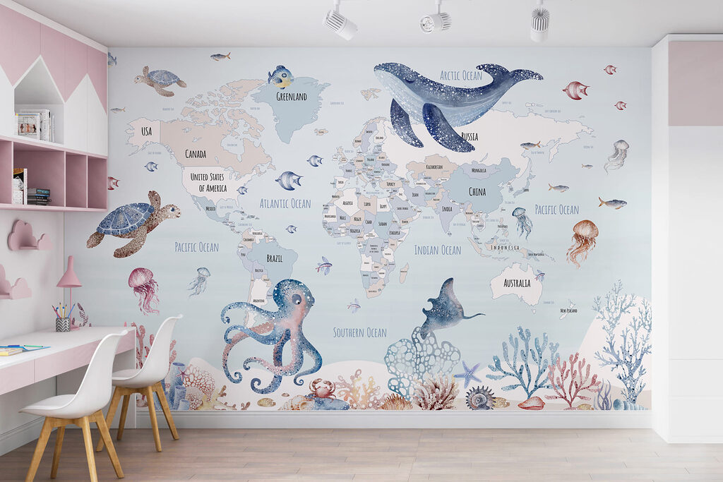 Weltkarte mit Meerestieren — Interieur 3