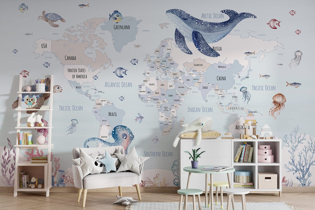Weltkarte mit Meerestieren — Interieur 4