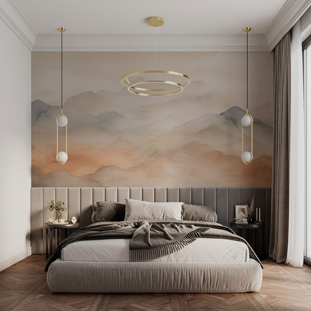 Berge in warmen Pastelltönen in einem Interieur