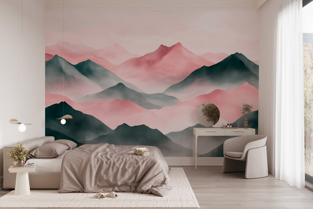 Gipfel hinter dunklen Kämmen in einem Interieur