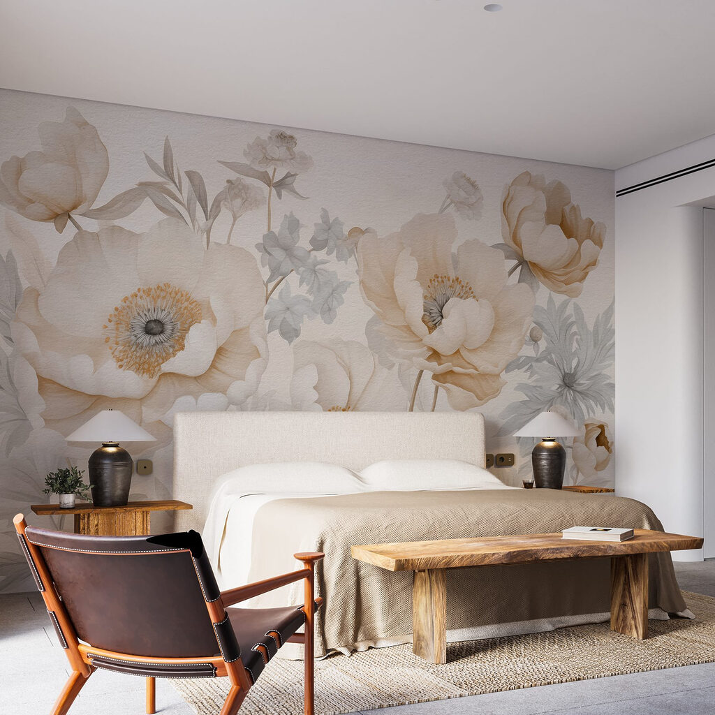 Blumen an feinen Stielen in einem Interieur