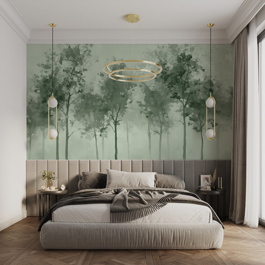 Bäume in zartem Aquarell in einem Interieur