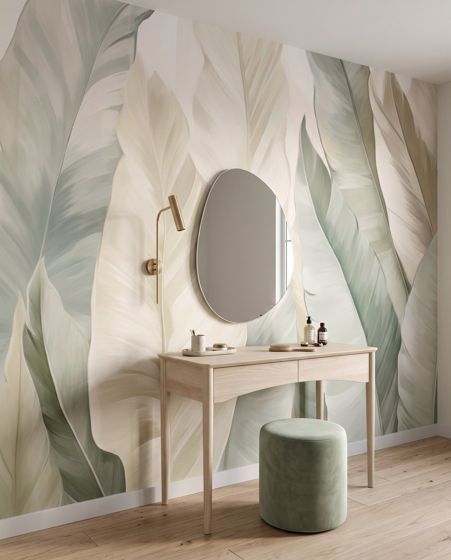 Helle Blätter nebeneinander in einem Interieur