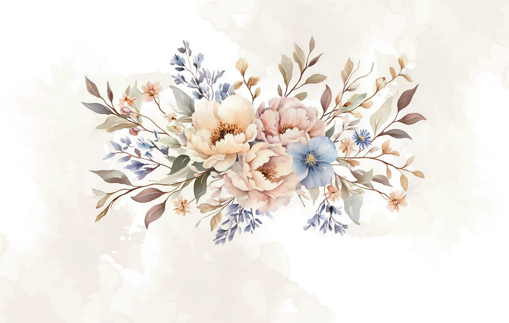 Runder Blumenstrauß auf Weiß — ganzes Design