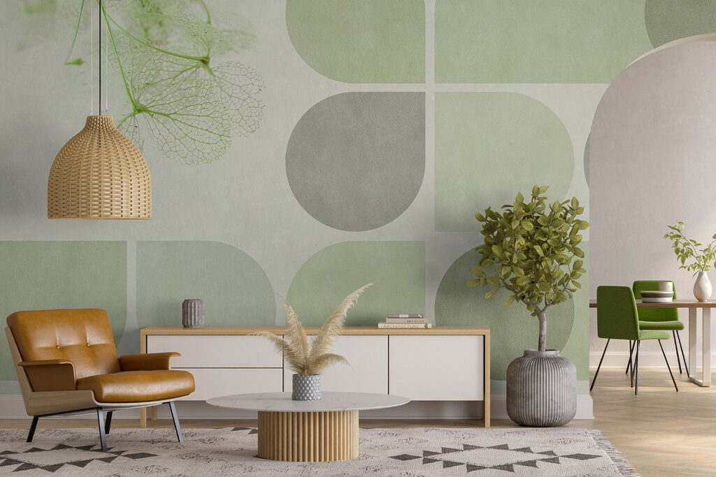 Bögen mit Blätterzweig in einem Interieur