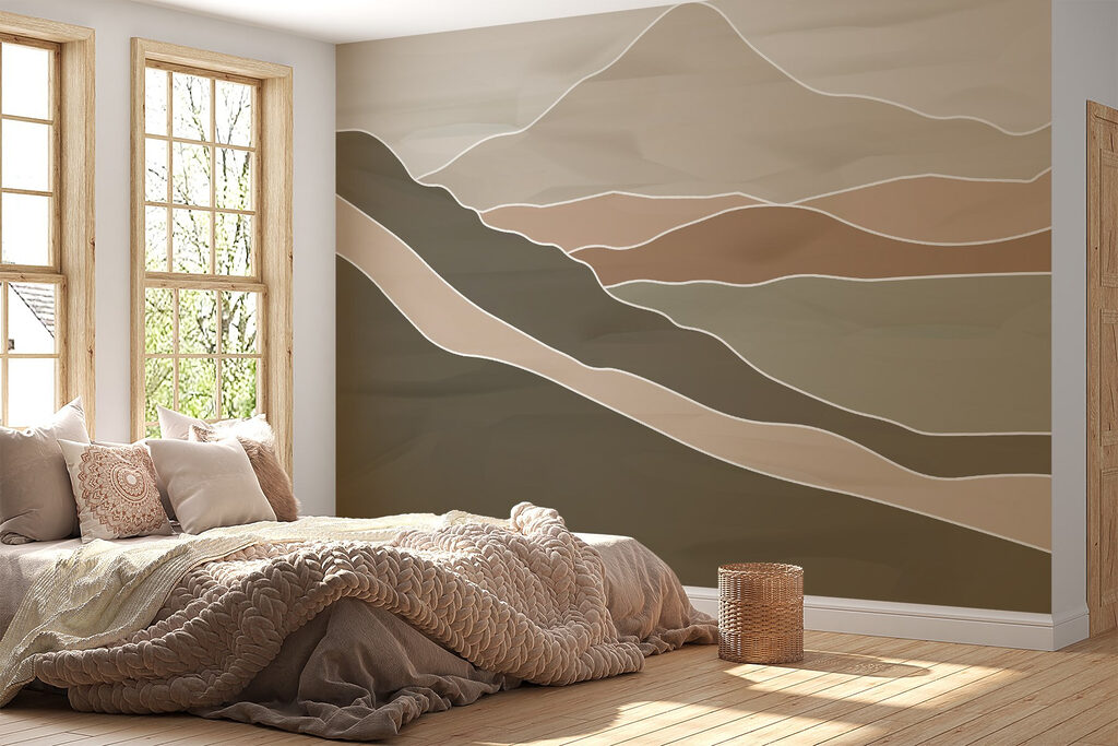 Berge mit weißen Linien in einem Interieur