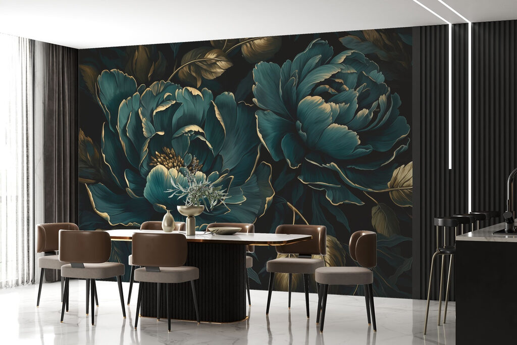 Blüten nach Sonnenuntergang in einem Interieur