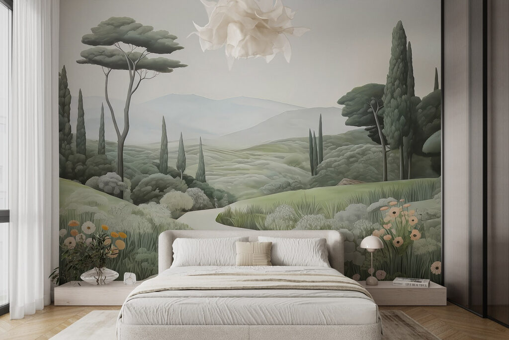 Pfad durch den Zypressengarten in einem Interieur