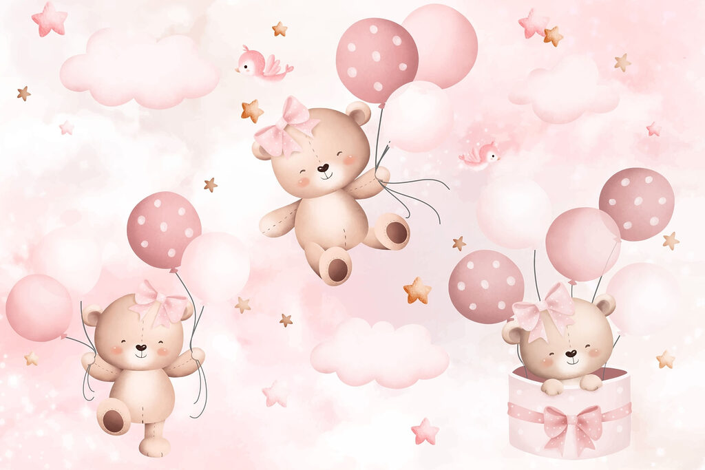 Bärchen mit rosa Ballons — ganzes Design