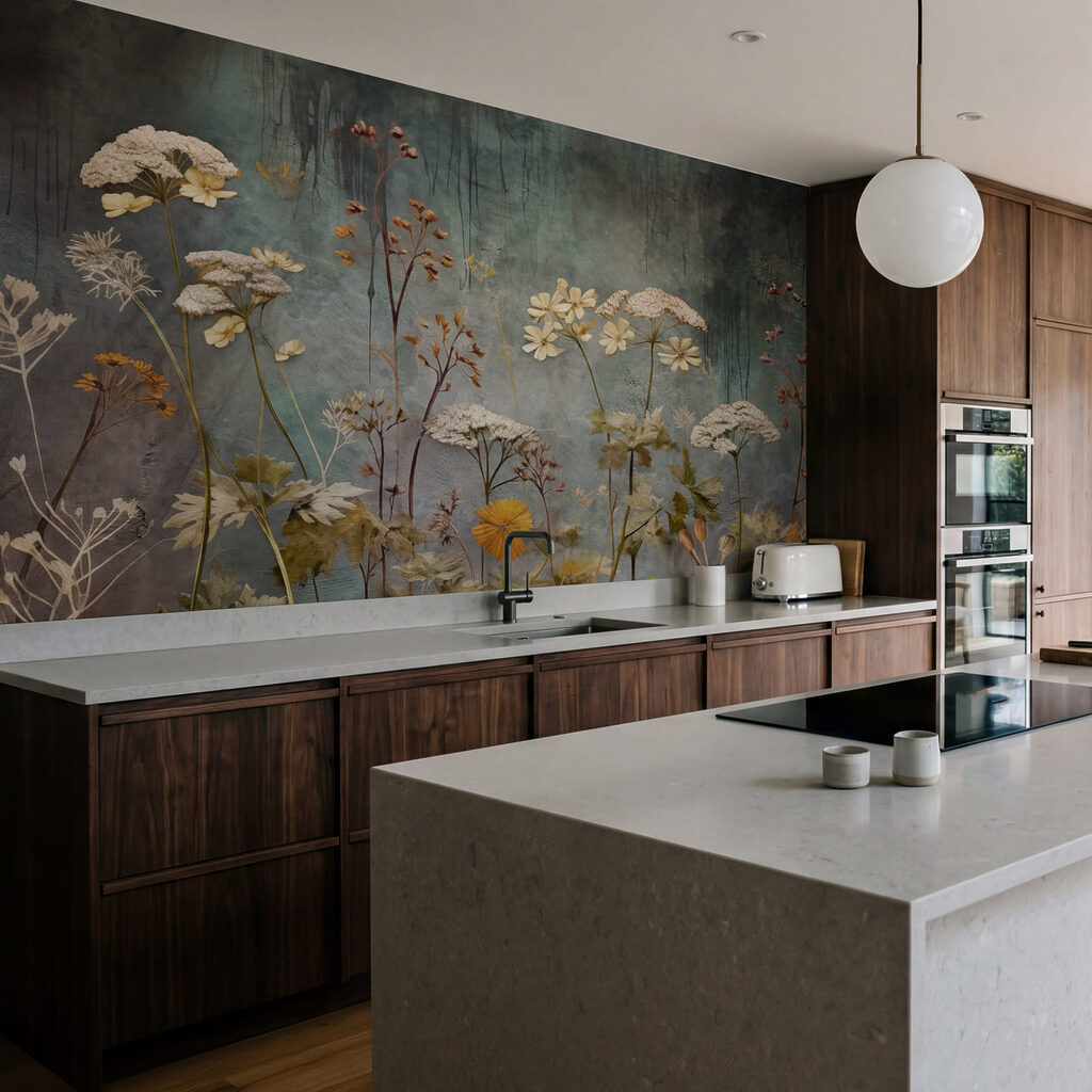 Feldblumen auf dunklem Grund in einem Interieur
