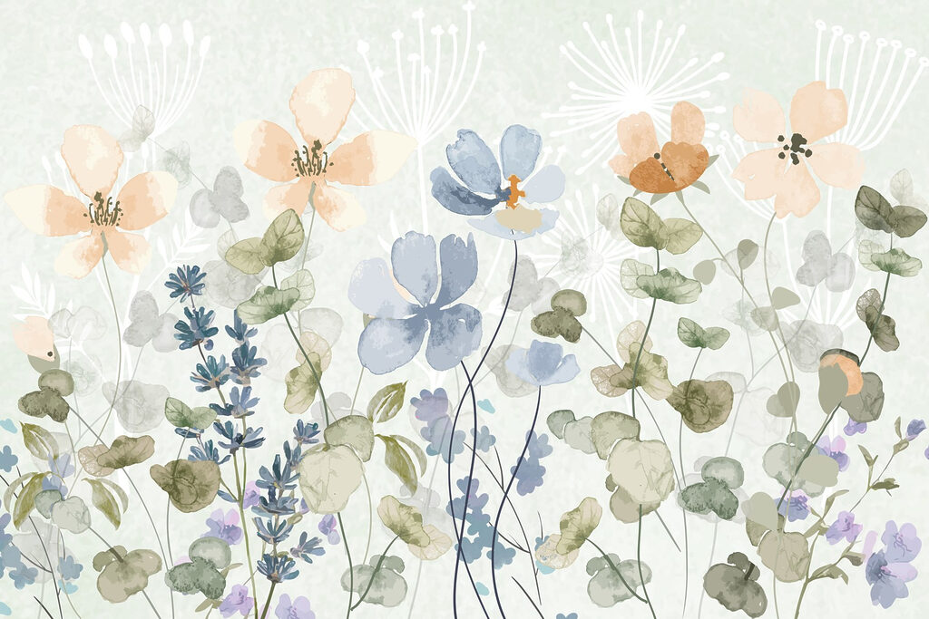 Blüten und runde Blätter — ganzes Design