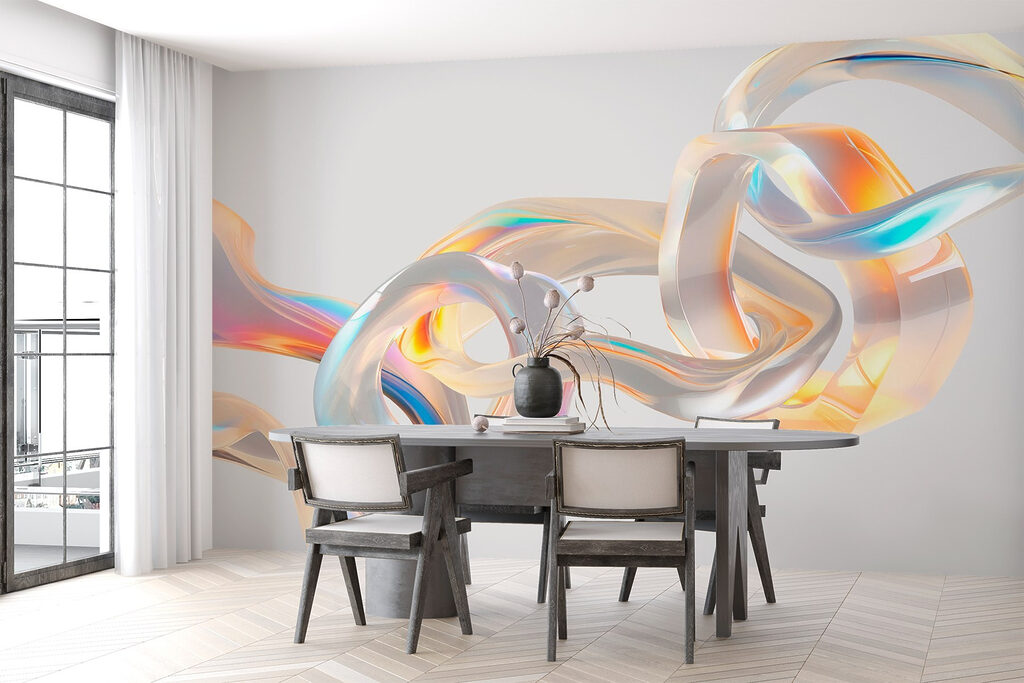 Schlaufen mit Regenbogenglanz in einem Interieur