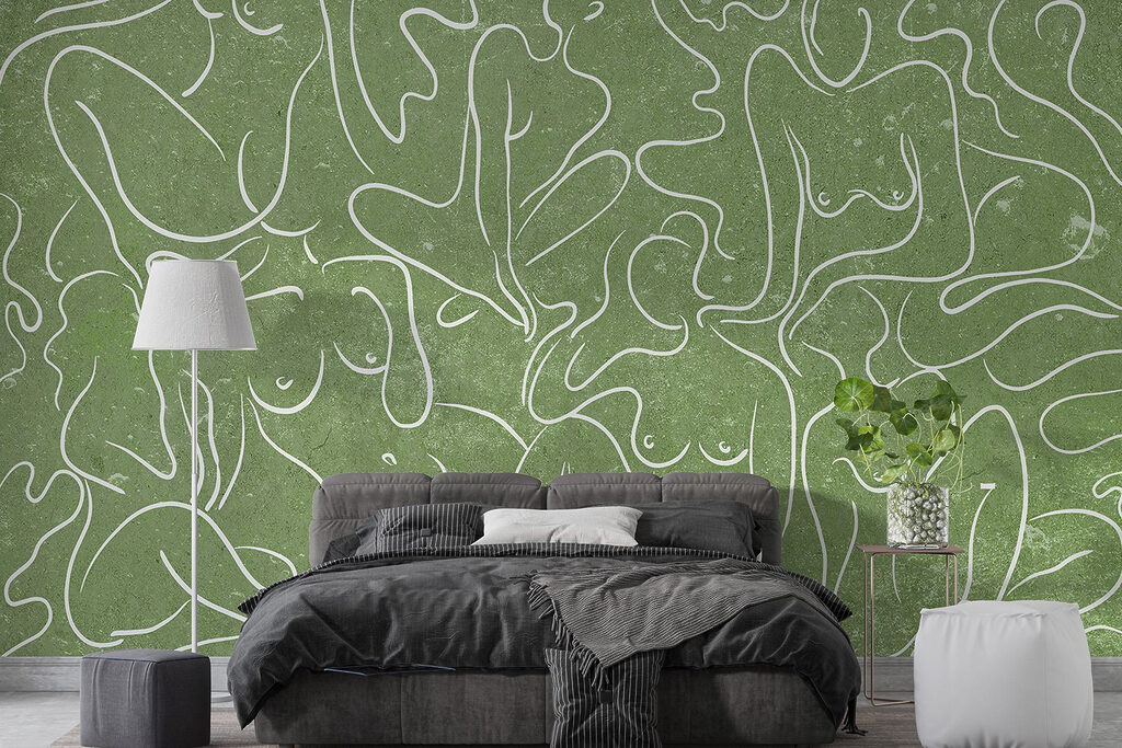 Figuren in geschwungenen Linien in einem Interieur