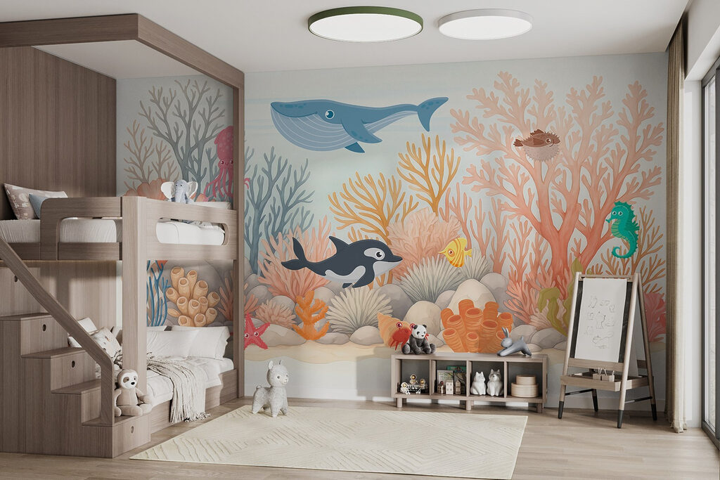 Wale zwischen Korallen in einem Interieur