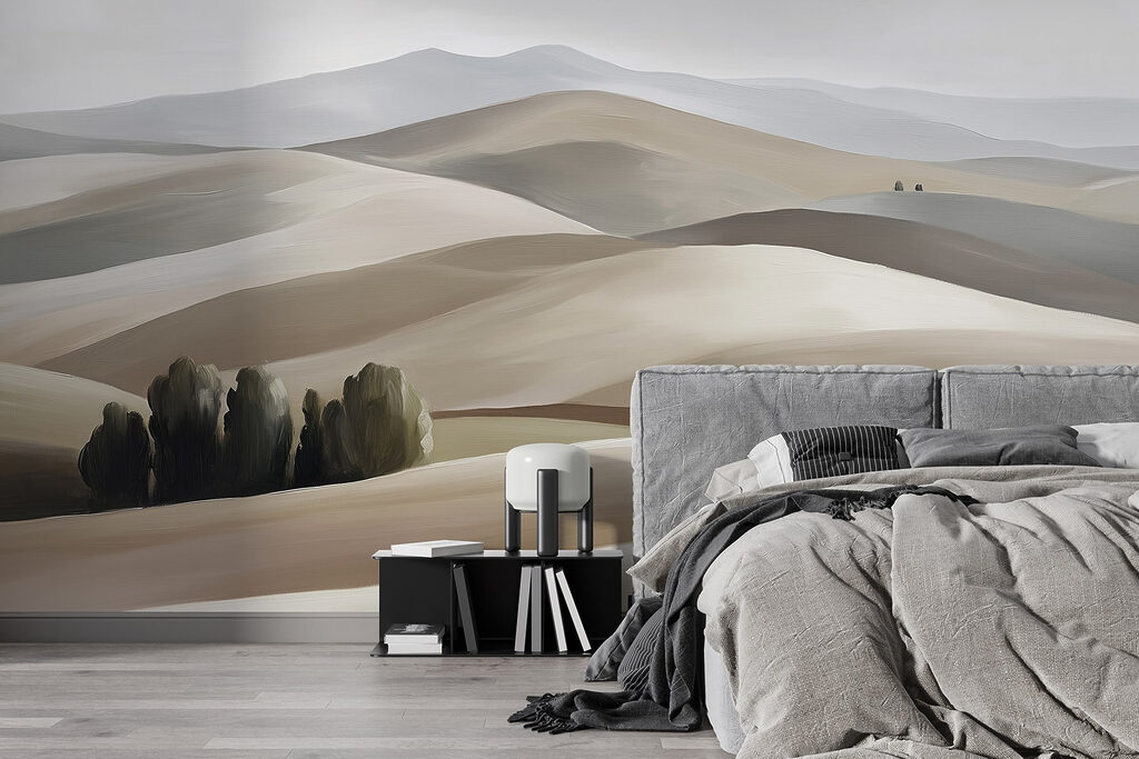 Baumgruppe zwischen Hügeln in einem Interieur