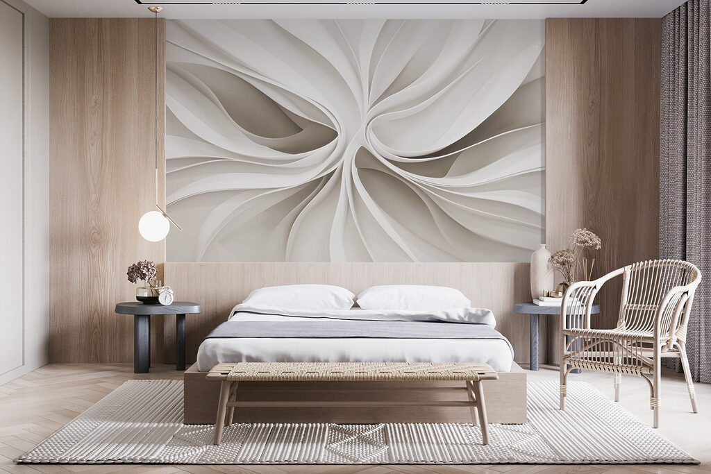 Weiße Fächerfalten in einem Interieur